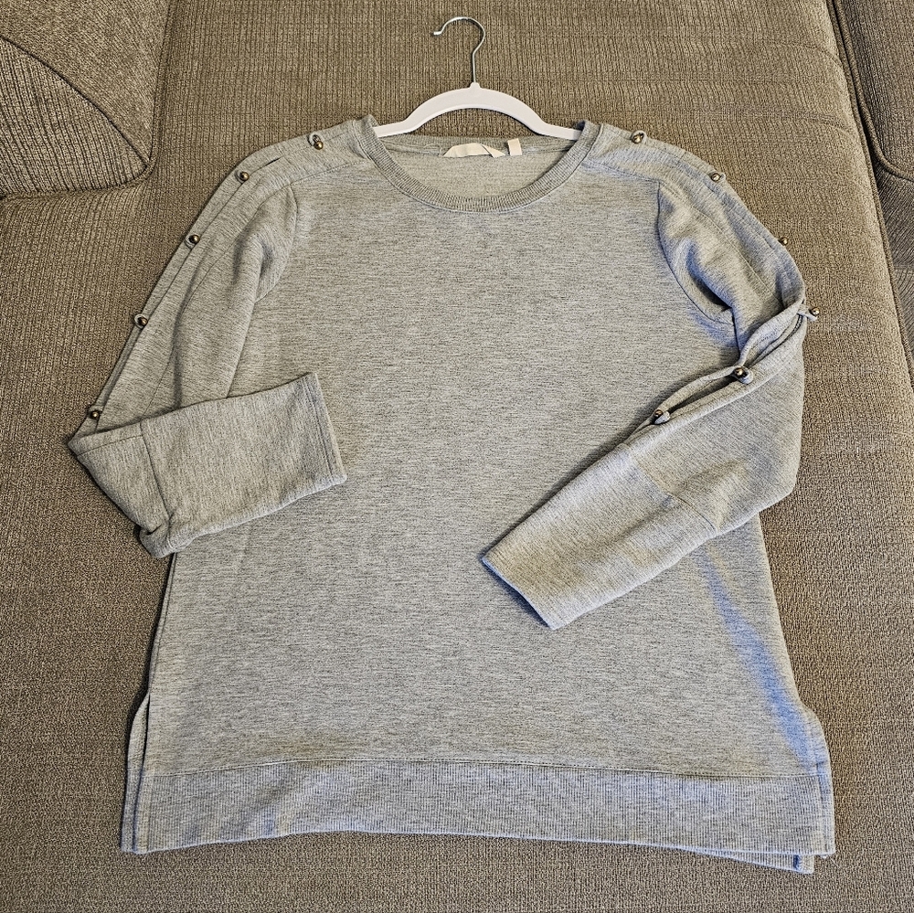 Soft Surroundings Gray Relaxed Casual Neutral Sweater Button Sleeve XS Petite